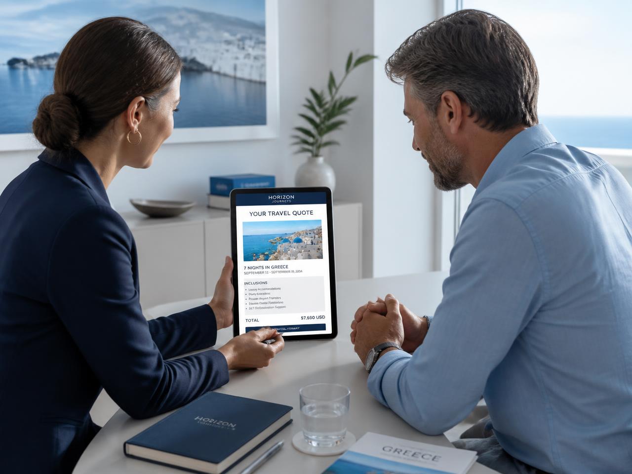 An advisor reviewing a single clear travel quote with a client